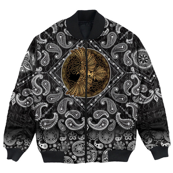 Viking Bomber Jacket Golden Odins Celtic Raven with Bandana Paisley Style