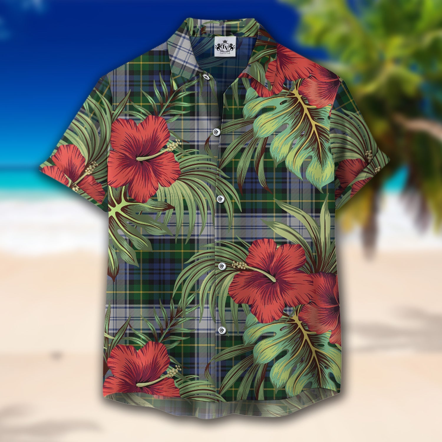 Scottish Tartan Gordon Dress Clan Hawaiian Shirt Hibiscus - Tropical Garden Style