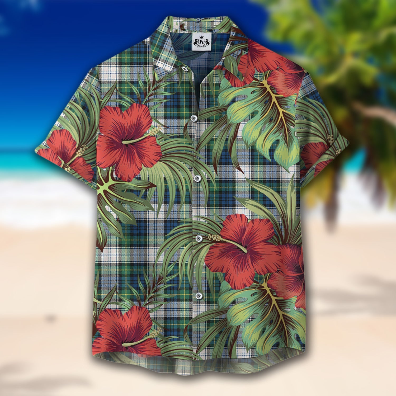 Scottish Tartan Gordon Dress Ancient Clan Hawaiian Shirt Hibiscus - Tropical Garden Style