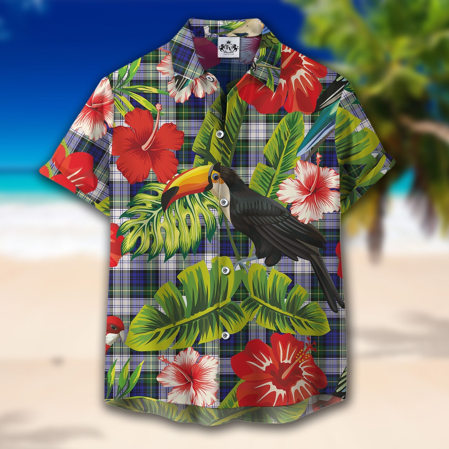 Scottish Tartan Gordon Dress Modern Clan Hawaiian Shirt Hibiscus - Tropical Garden Style