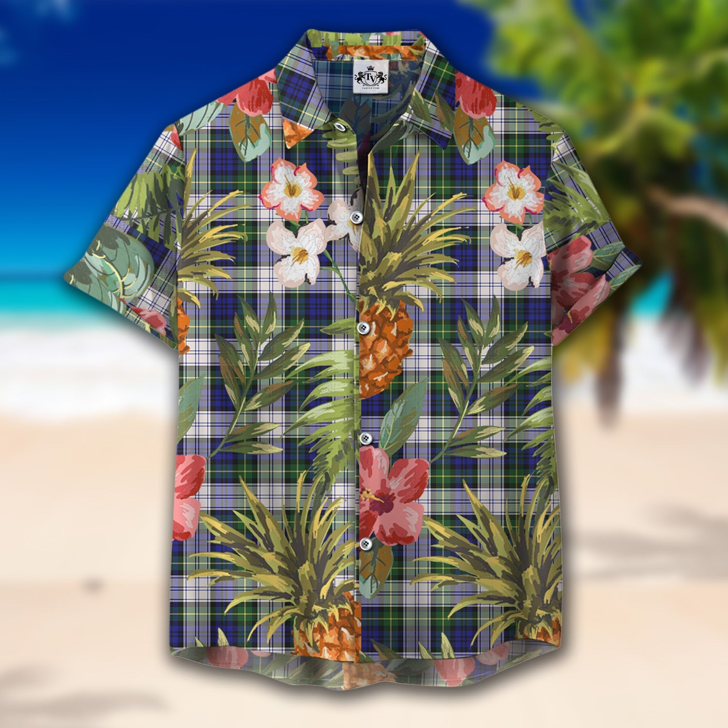 Scottish Tartan Gordon Dress Modern Clan Hawaiian Shirt Hibiscus - Tropical Garden Style