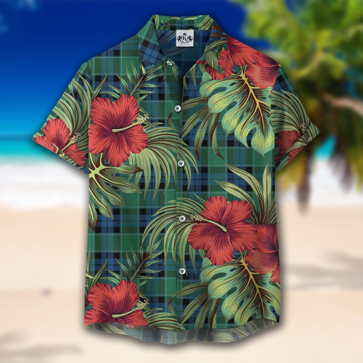 Scottish Tartan Graham of Menteith Ancient Clan Hawaiian Shirt Hibiscus - Tropical Garden Style