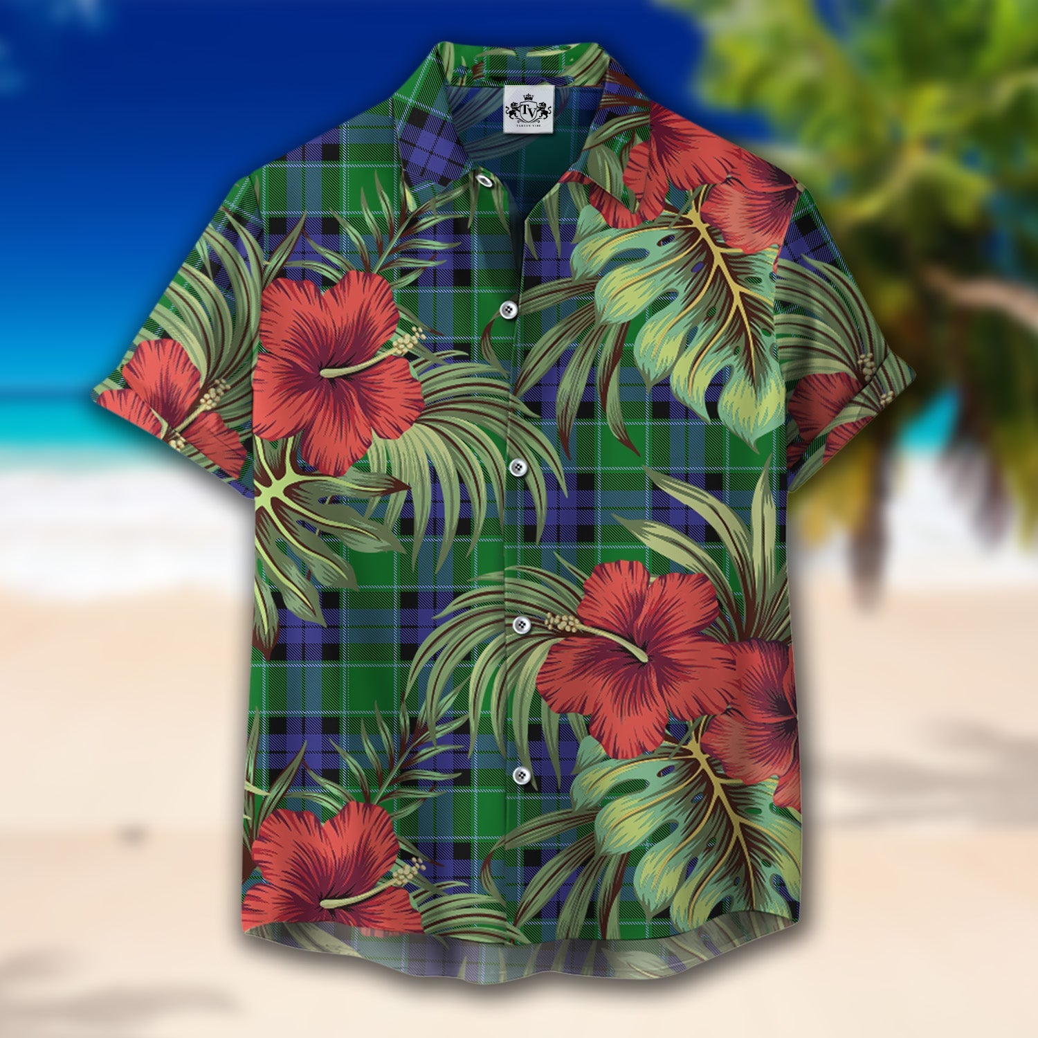 Scottish Tartan Graham of Menteith Modern Clan Hawaiian Shirt Hibiscus - Tropical Garden Style