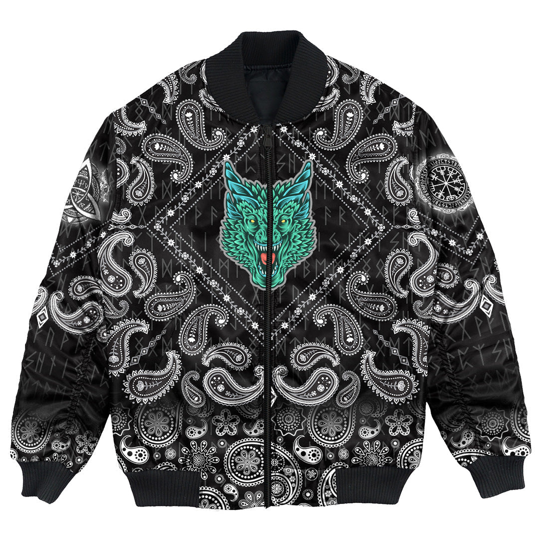 Viking Bomber Jacket Great Dragon Head With Horns with Bandana Paisley Style