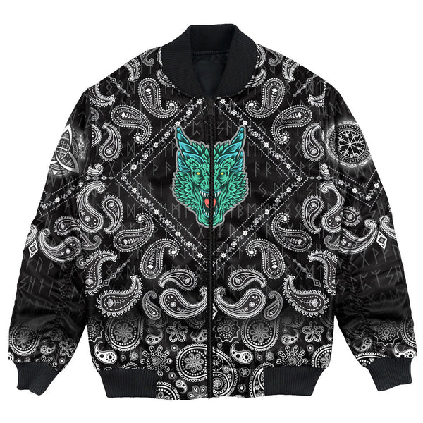 Viking Bomber Jacket Great Dragon Head With Horns with Bandana Paisley Style