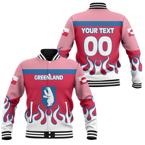 Greenland Baseball Jacket Flag & Coat Of Arms Fire Hockey Style