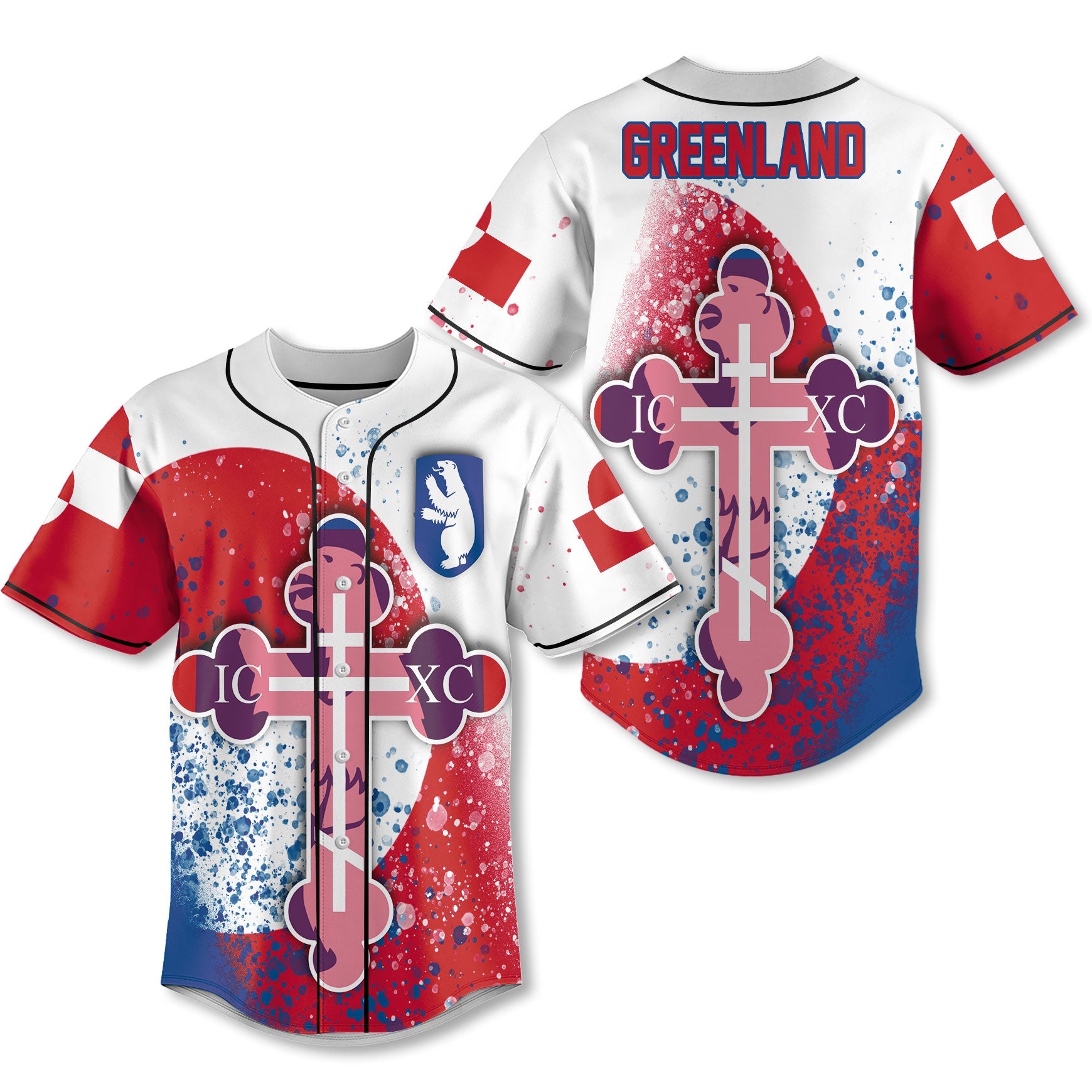 Greenland Baseball Jersey Flag & Coat Of Arms Orthodox Style