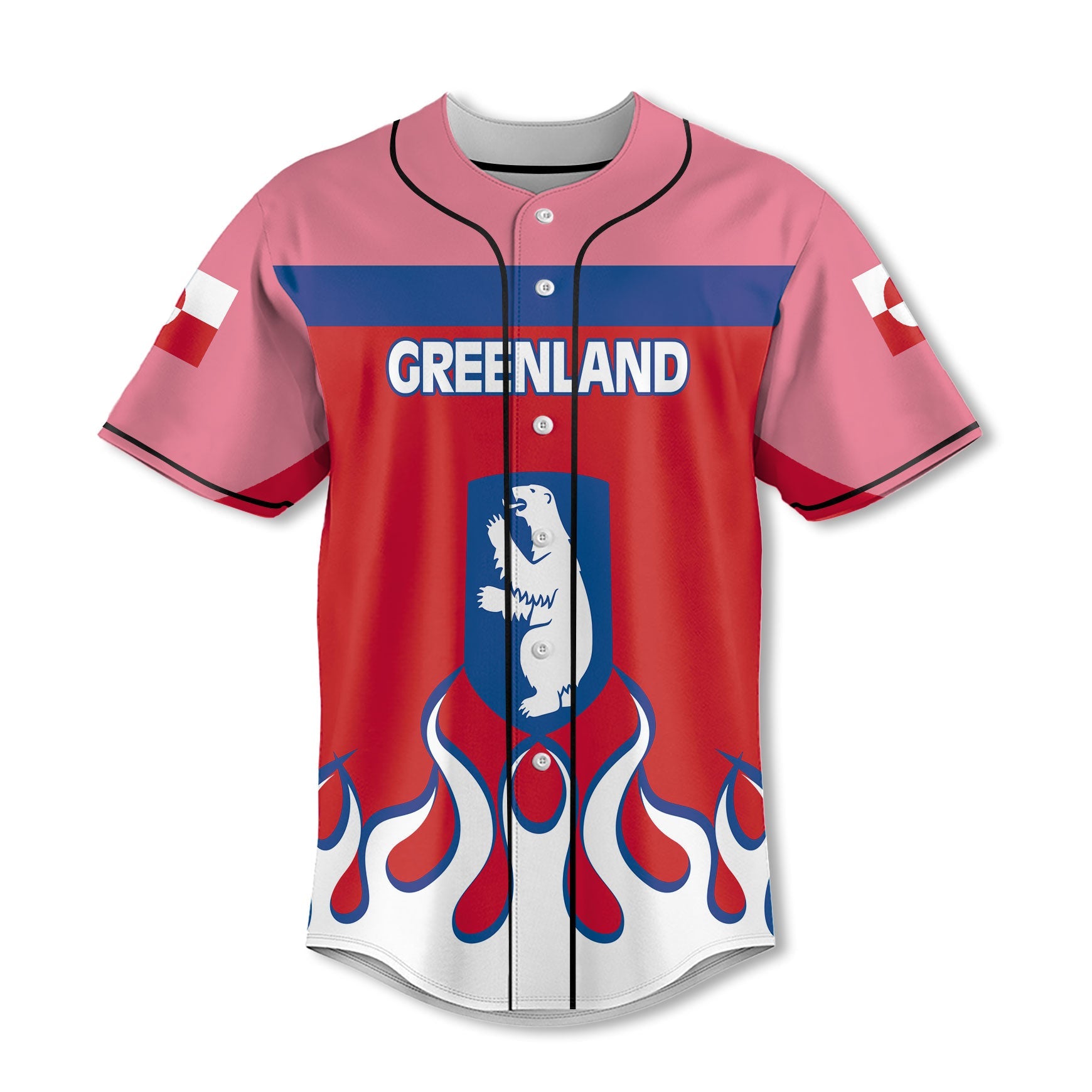 Greenland Baseball Jersey Flag & Coat Of Arms Fire Hockey Style