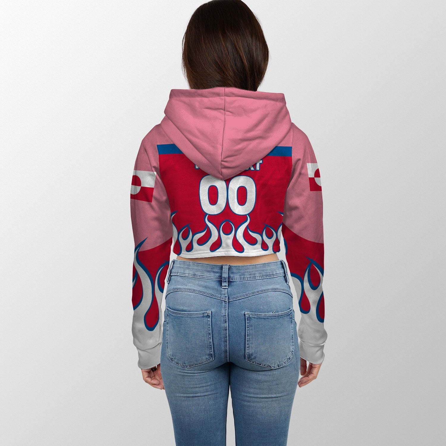 Greenland Crop Hoodie Flag & Coat Of Arms Fire Hockey Style