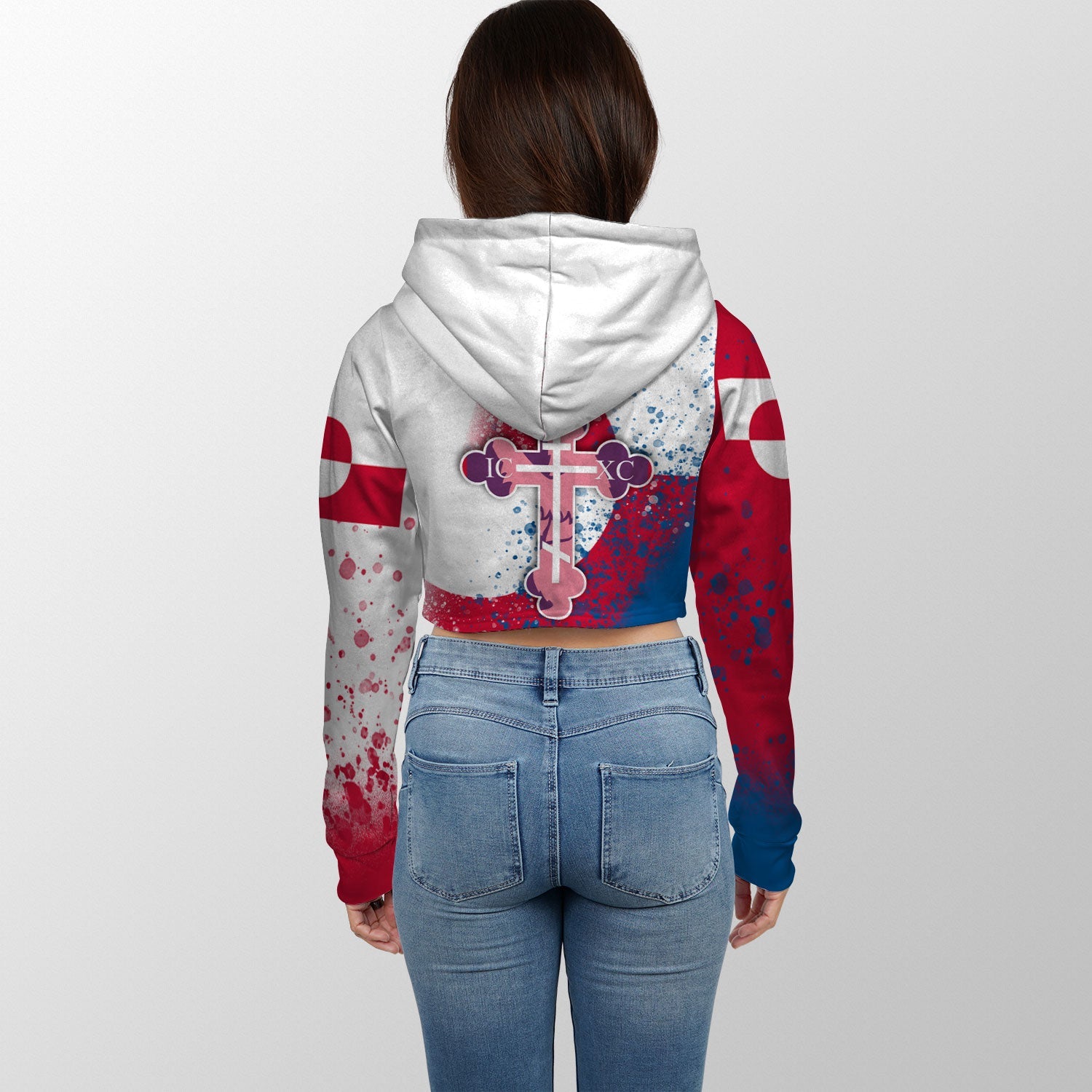 Greenland Crop Hoodie Flag & Coat Of Arms Orthodox Style