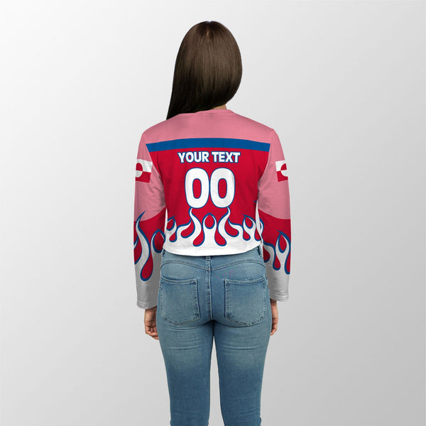 Greenland Crop Top Long TShirt Flag & Coat Of Arms Fire Hockey Style