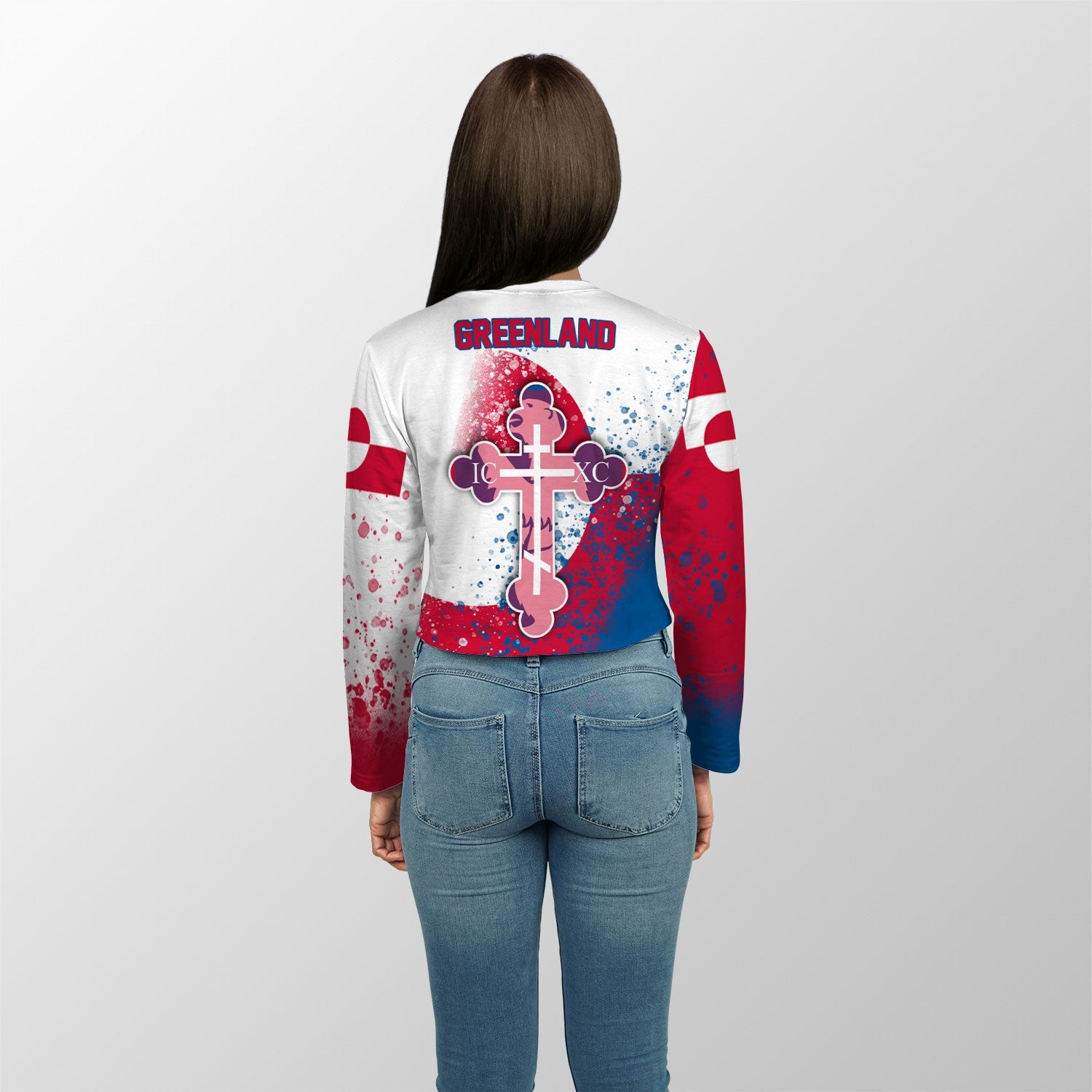 Greenland Crop Top Long TShirt Flag & Coat Of Arms Orthodox Style