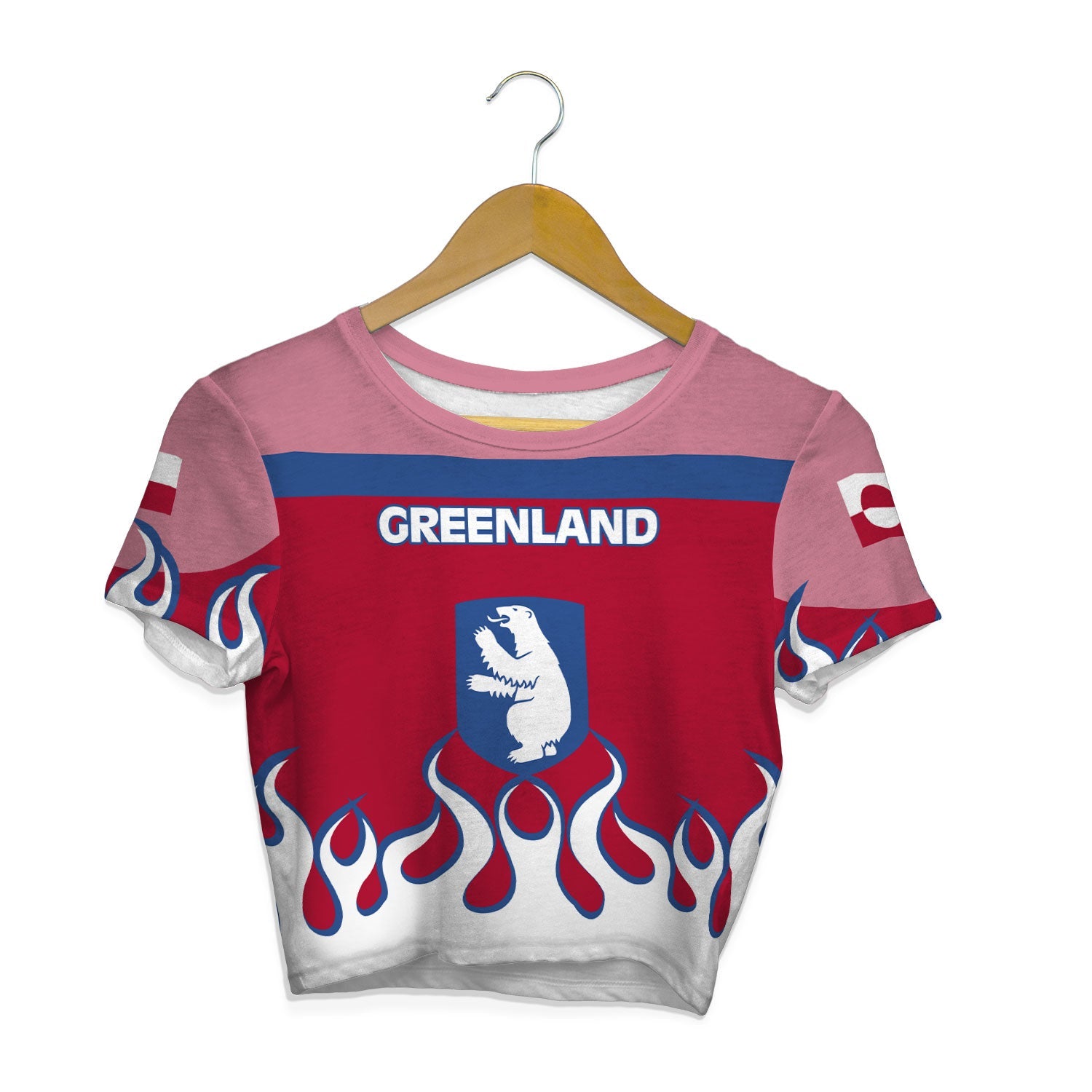 Greenland Crop Top T Shirt Flag & Coat Of Arms Fire Hockey Style