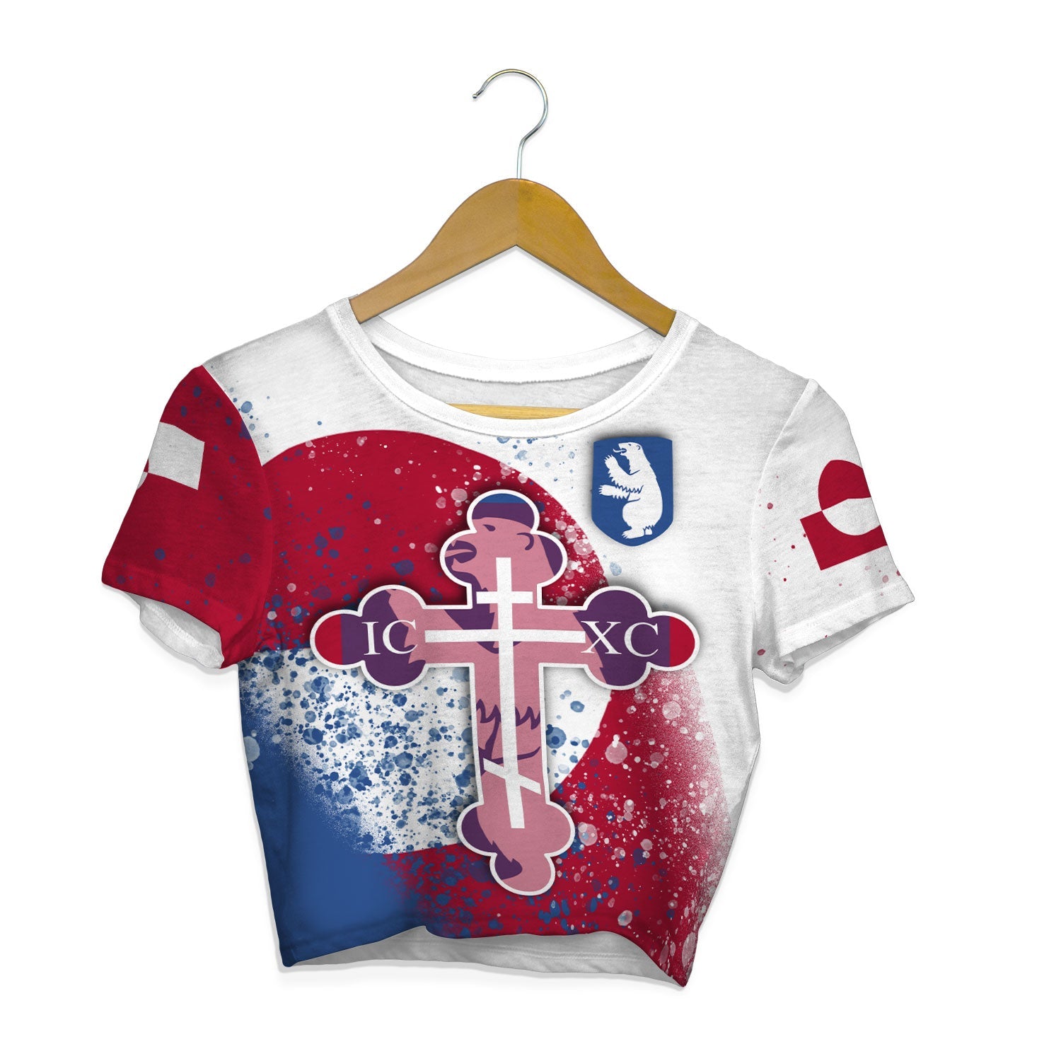 Greenland Crop Top T Shirt Flag & Coat Of Arms Orthodox Style