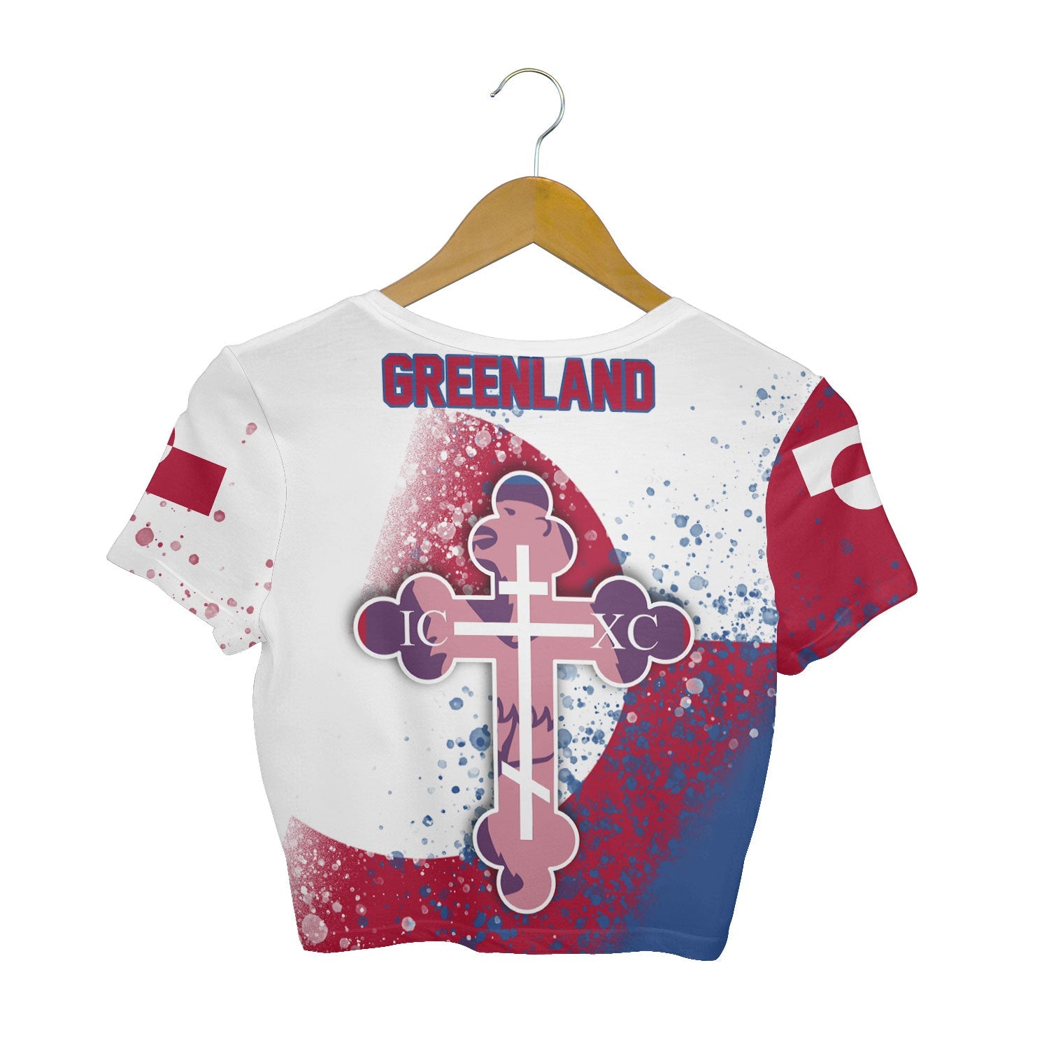 Greenland Crop Top T Shirt Flag & Coat Of Arms Orthodox Style