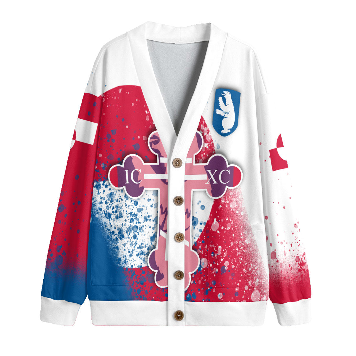 Greenland Fleece Cardigan Flag & Coat Of Arms Orthodox Style