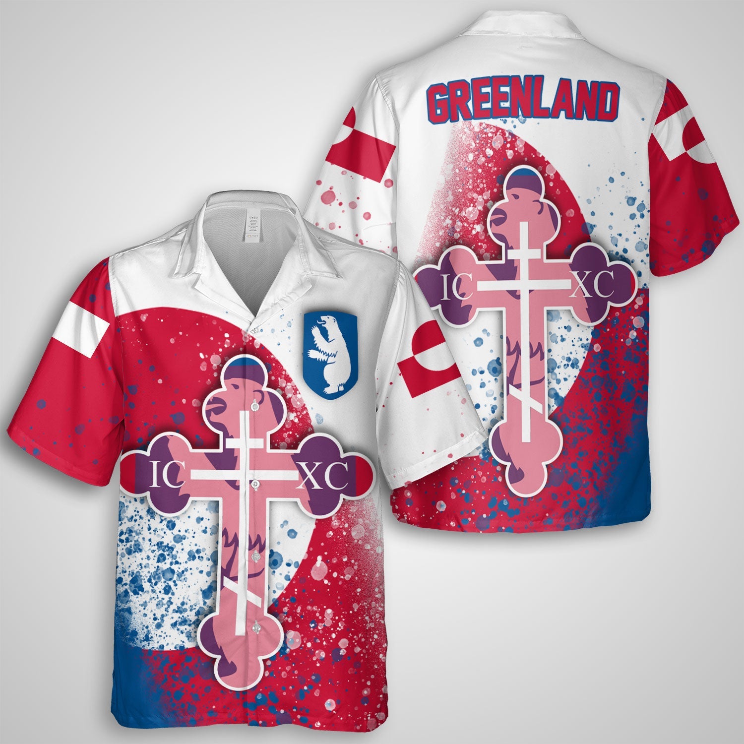 Greenland Hawaiian Shirt Flag & Coat Of Arms Orthodox Style