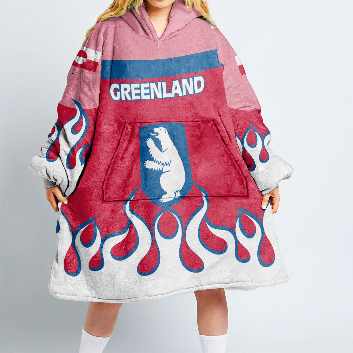 Greenland Snug Hoodie Flag & Coat Of Arms Fire Hockey Style