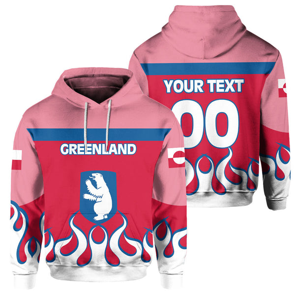 Greenland Hoodie Flag & Coat Of Arms Fire Hockey Style