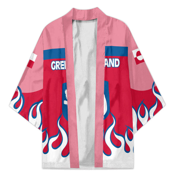 Greenland Kimono Flag & Coat Of Arms Fire Hockey Style