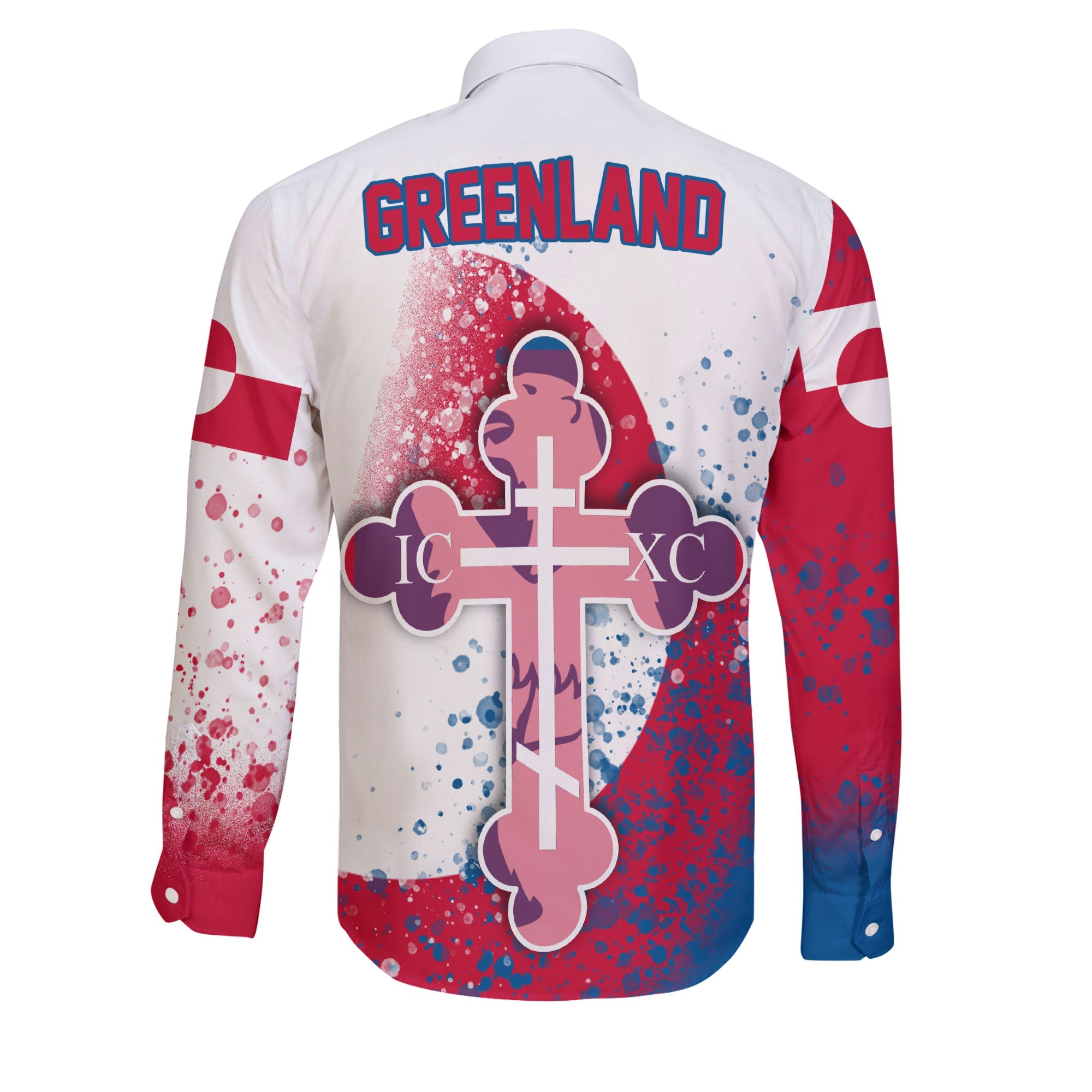 Greenland Long Sleeve Button Shirt Flag & Coat Of Arms Orthodox Style