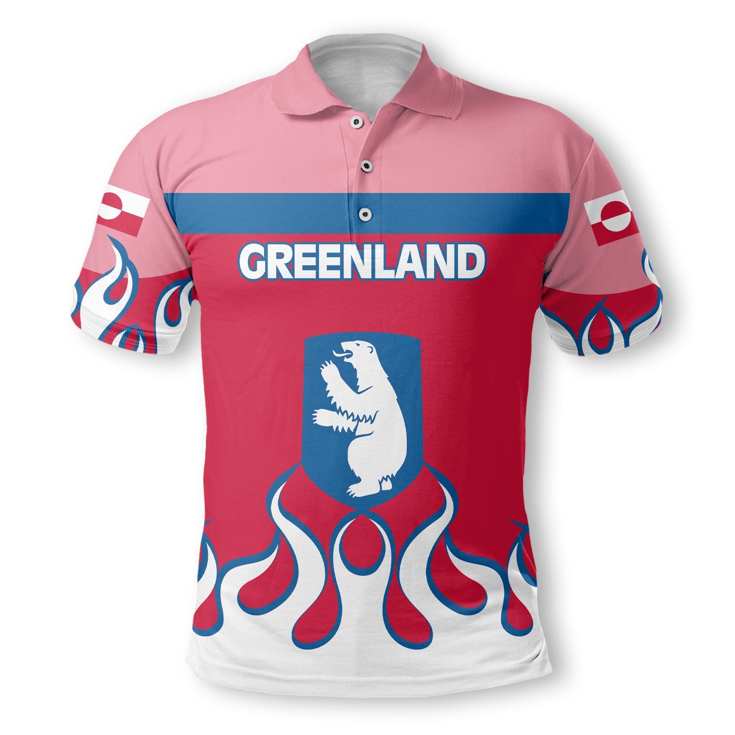 Greenland Polo Shirt Flag & Coat Of Arms Fire Hockey Style