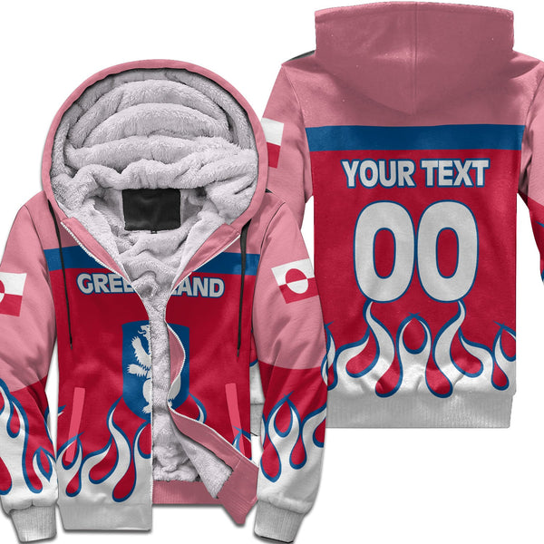 Greenland Sherpa Hoodie Flag & Coat Of Arms Fire Hockey Style