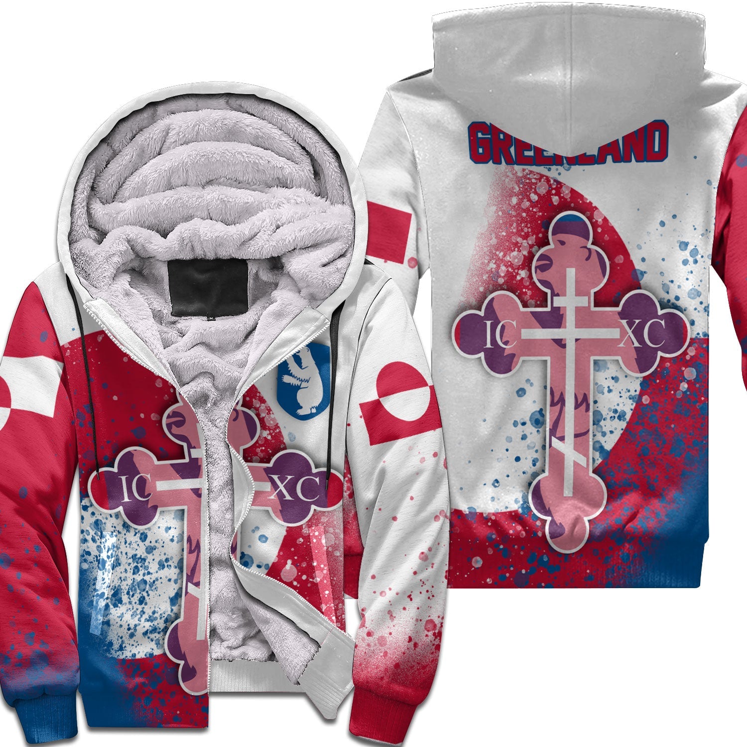 Greenland Sherpa Hoodie Flag & Coat Of Arms Orthodox Style