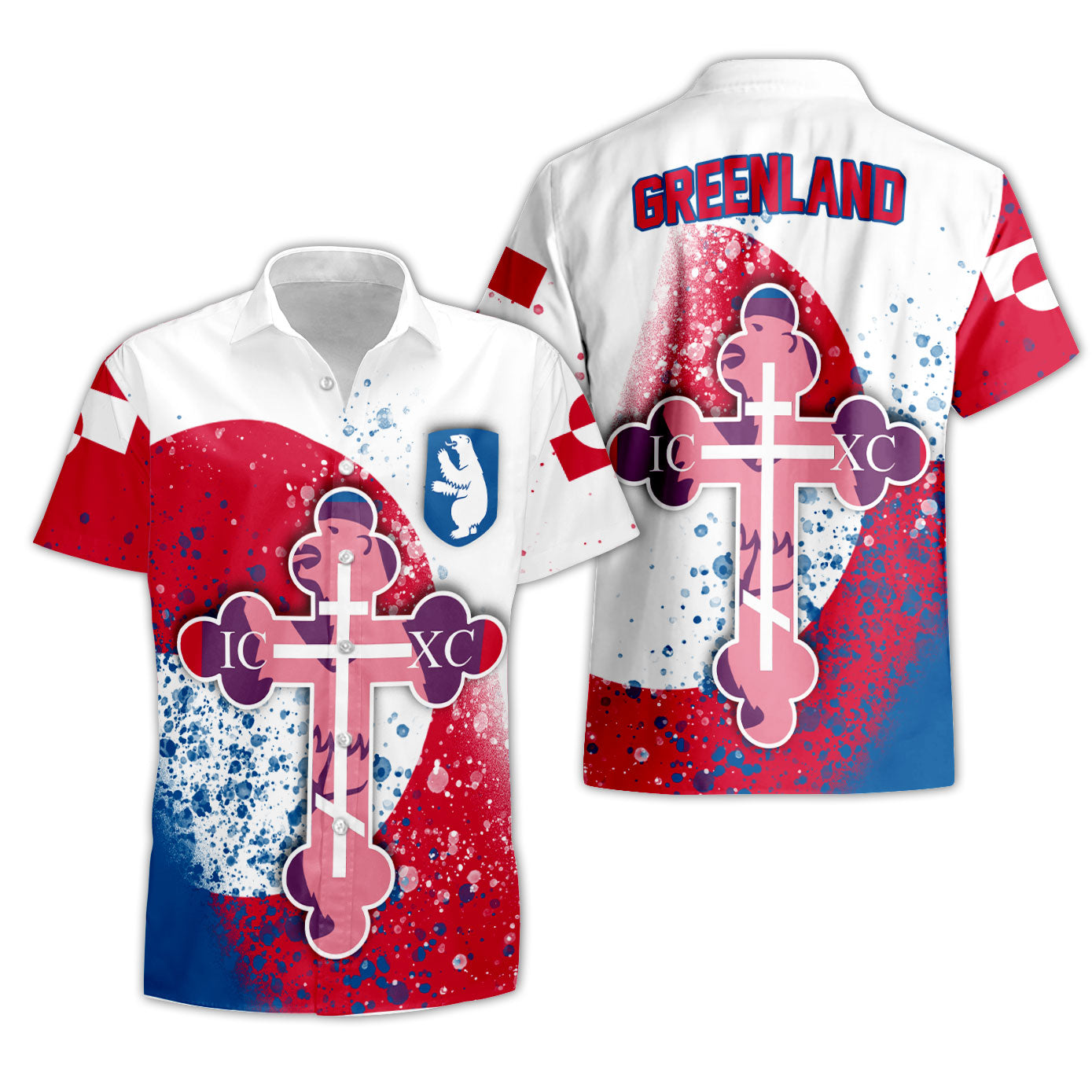 Greenland Short Sleeve Shirt Flag & Coat Of Arms Orthodox Style