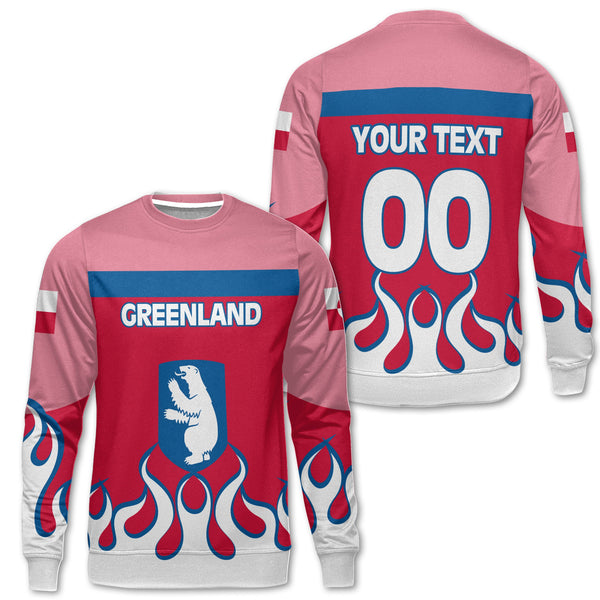 Greenland Sweatshirt Flag & Coat Of Arms Fire Hockey Style