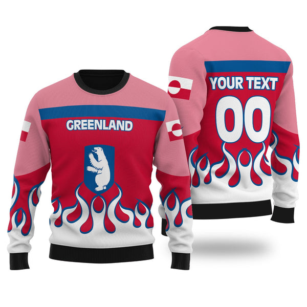 Greenland Ugly Sweater Flag & Coat Of Arms Fire Hockey Style