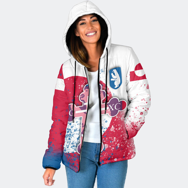 Greenland Women Hooded Padded Jacket Flag & Coat Of Arms Orthodox Style