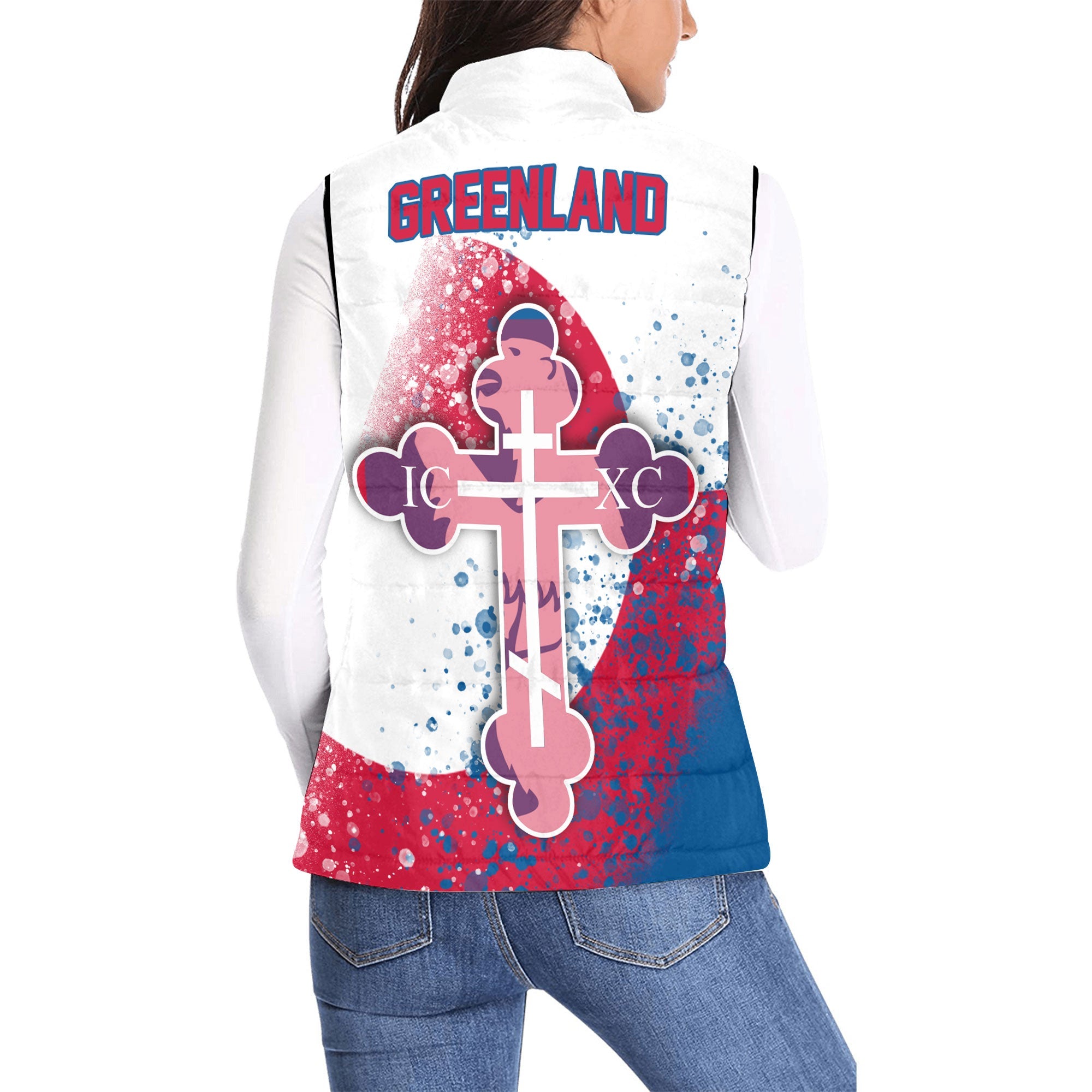 Greenland Women Padded Jacket Vest Flag & Coat Of Arms Orthodox Style