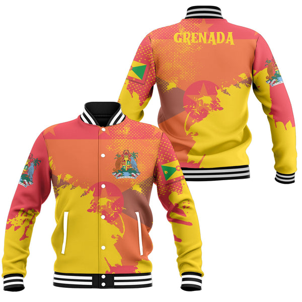 Grenada Baseball Jacket Flag & Coat Of Arms Paint Style