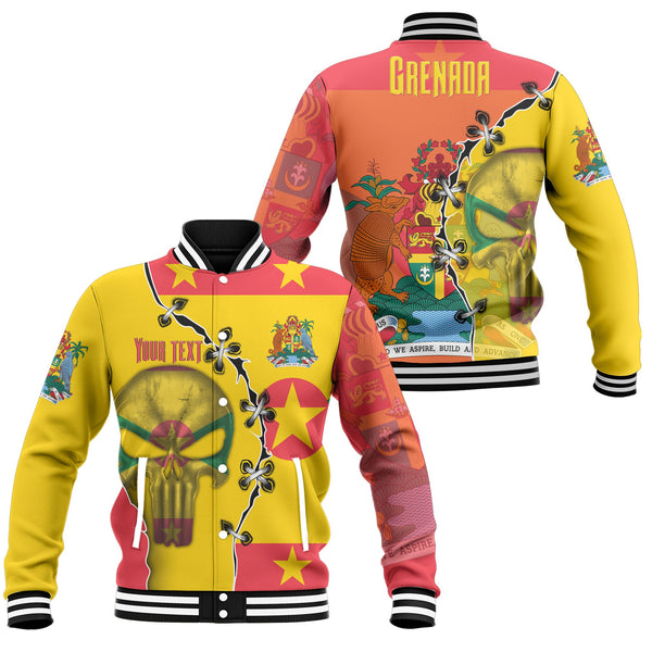 Grenada Baseball Jacket Flag & Coat Of Arms Skull Style