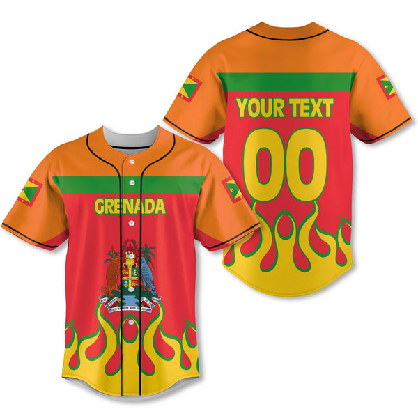 Grenada Baseball Jersey Flag & Coat Of Arms Fire Hockey Style