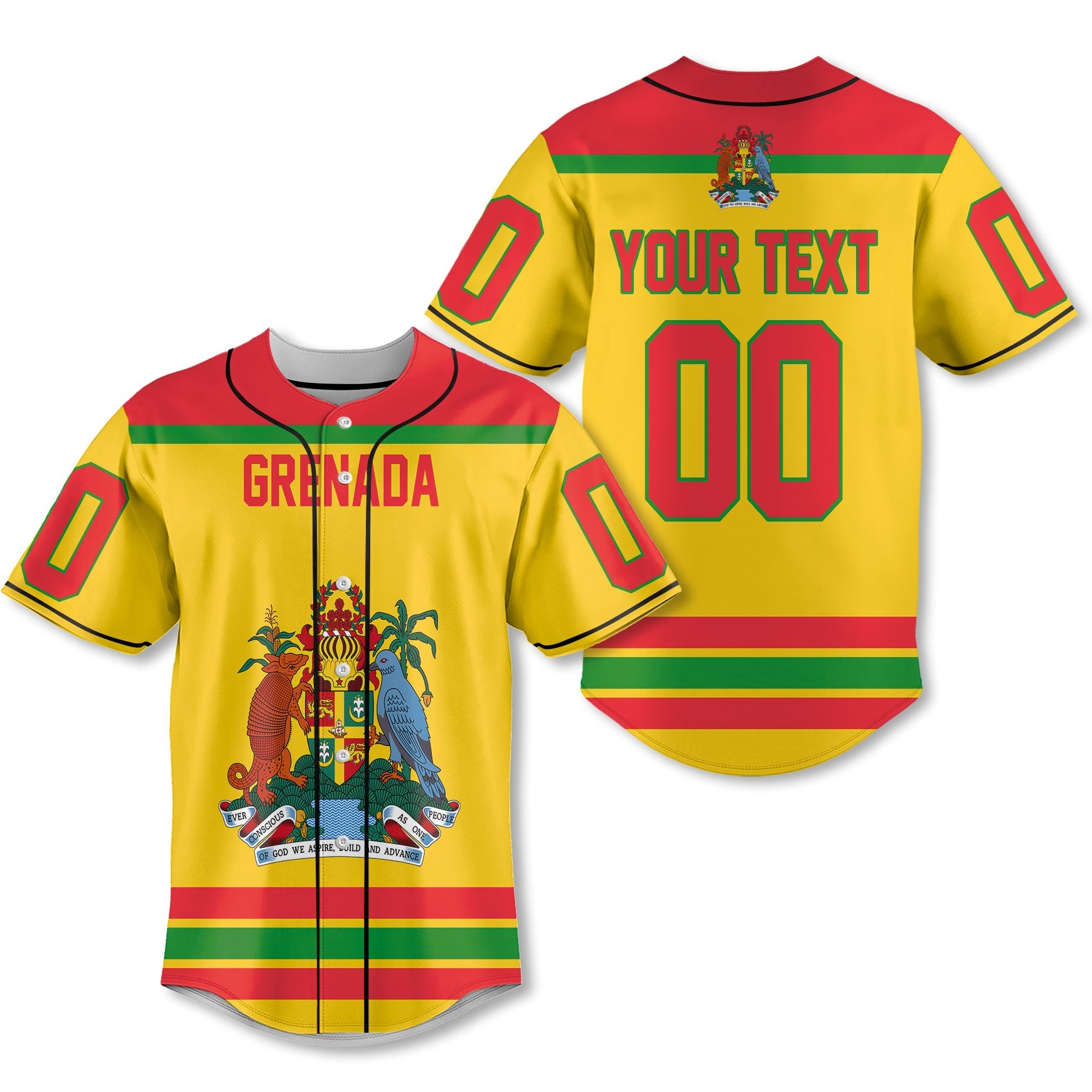 Grenada Baseball Jersey Flag & Coat Of Arms Hockey Style