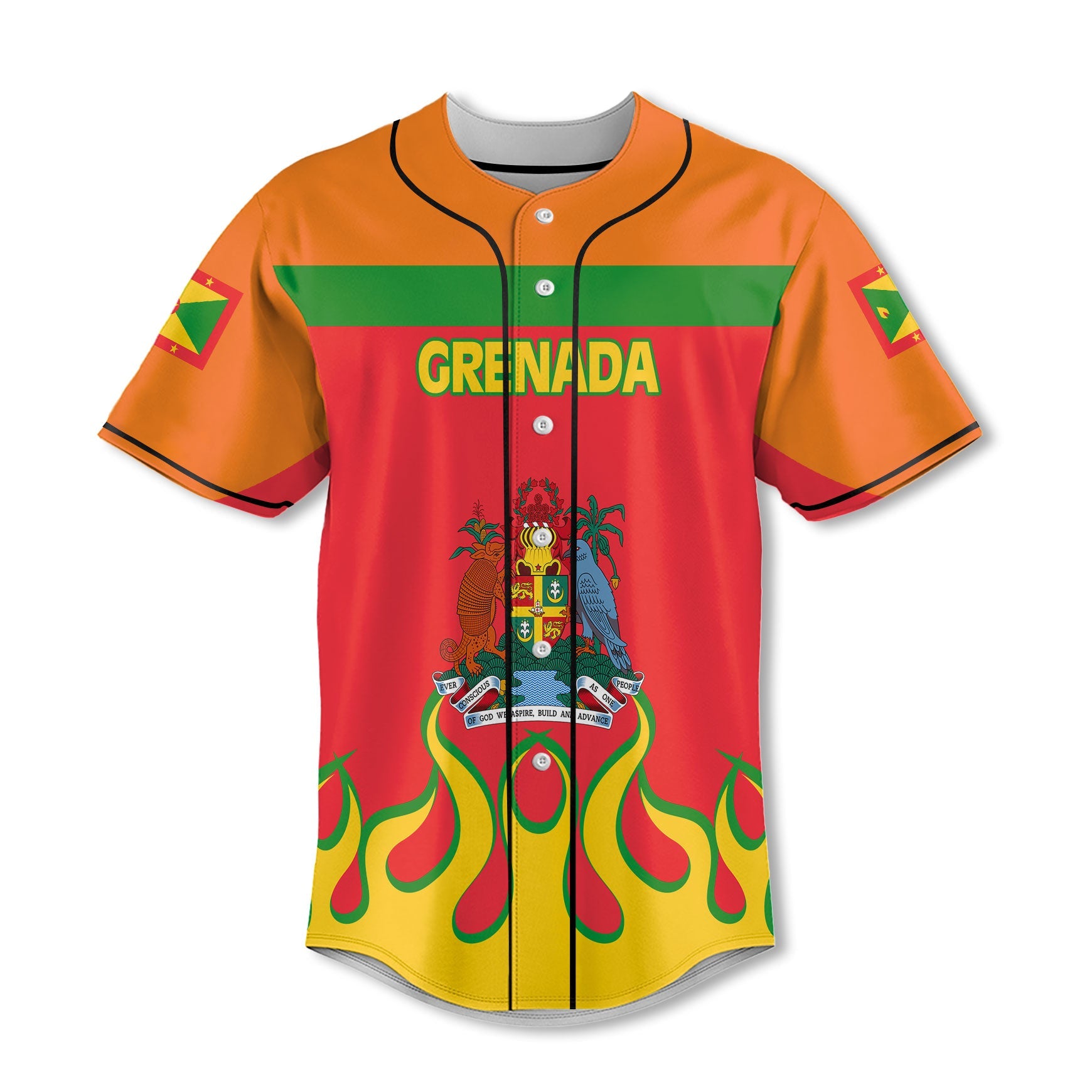 Grenada Baseball Jersey Flag & Coat Of Arms Fire Hockey Style