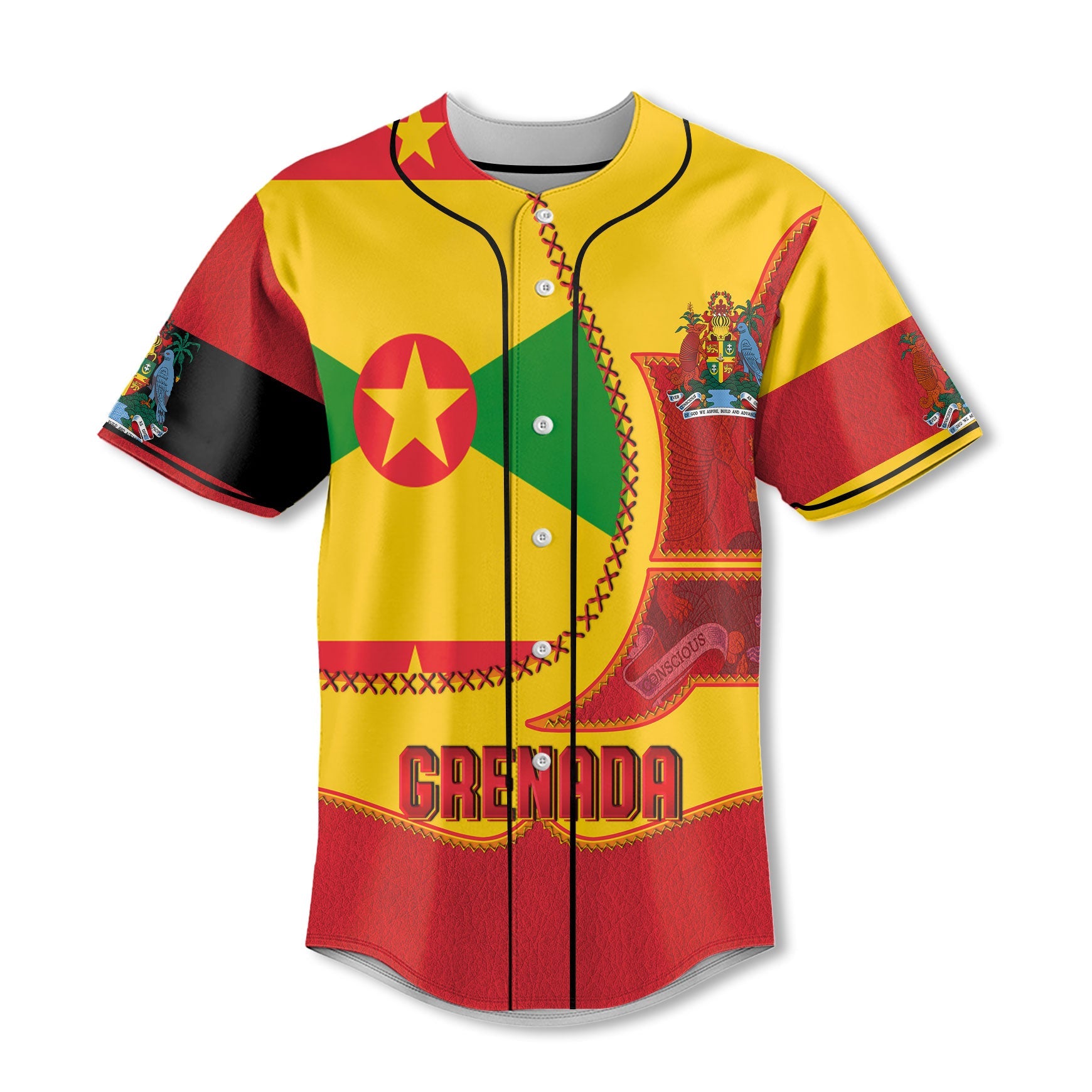 Grenada Baseball Jersey Flag & Coat Of Arms Leather Style