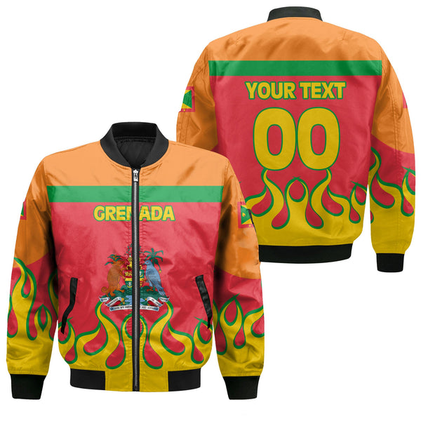 Grenada Bomber Jacket Flag & Coat Of Arms Fire Hockey Style