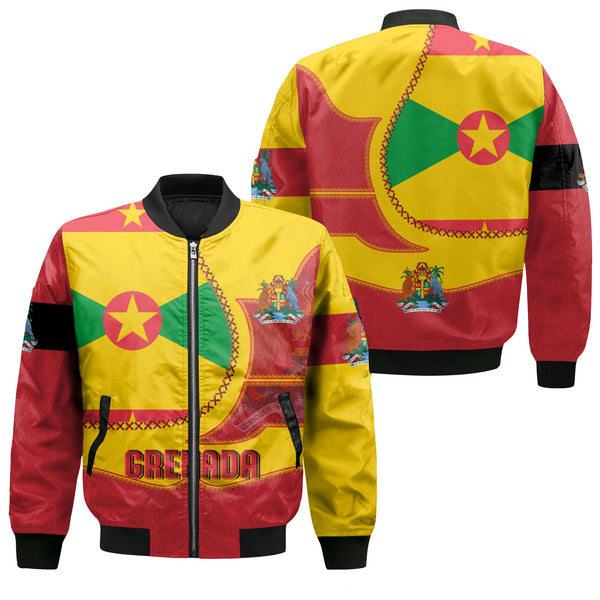 Grenada Bomber Jacket Flag & Coat Of Arms Leather Style