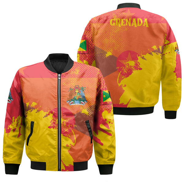 Grenada Bomber Jacket Flag & Coat Of Arms Paint Style