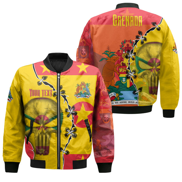 Grenada Bomber Jacket Flag & Coat Of Arms Skull Style