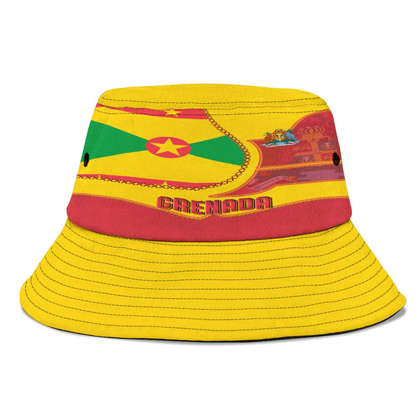 Grenada Bucket Hat Flag & Coat Of Arms Leather Style