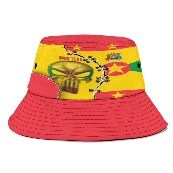 Grenada Bucket Hat Flag & Coat Of Arms Skull Style