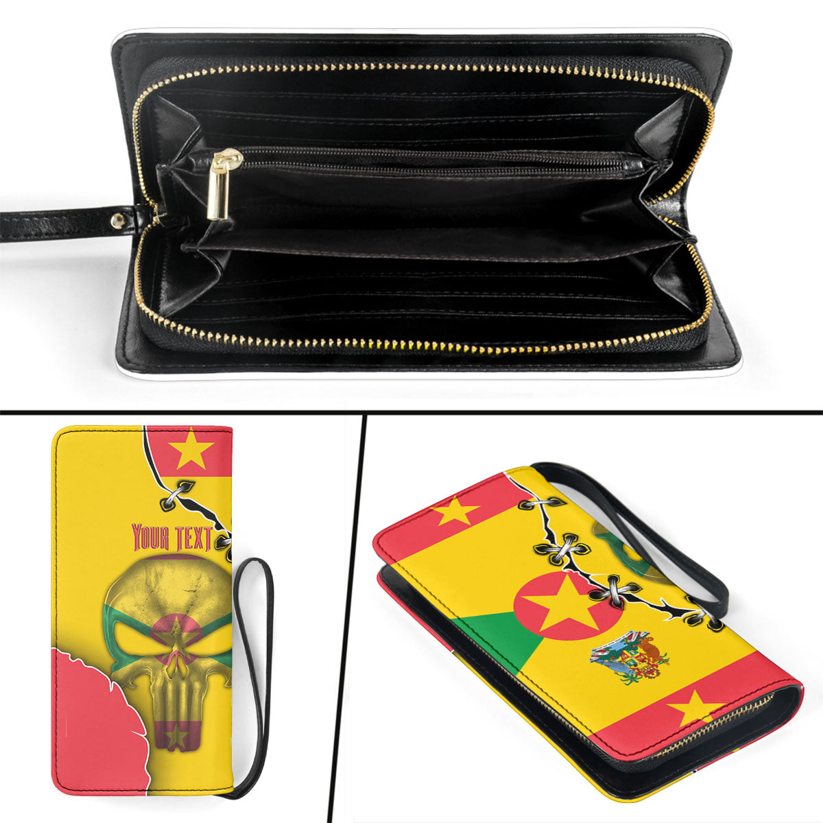 Grenada Clutch Purse Flag & Coat Of Arms Skull Style