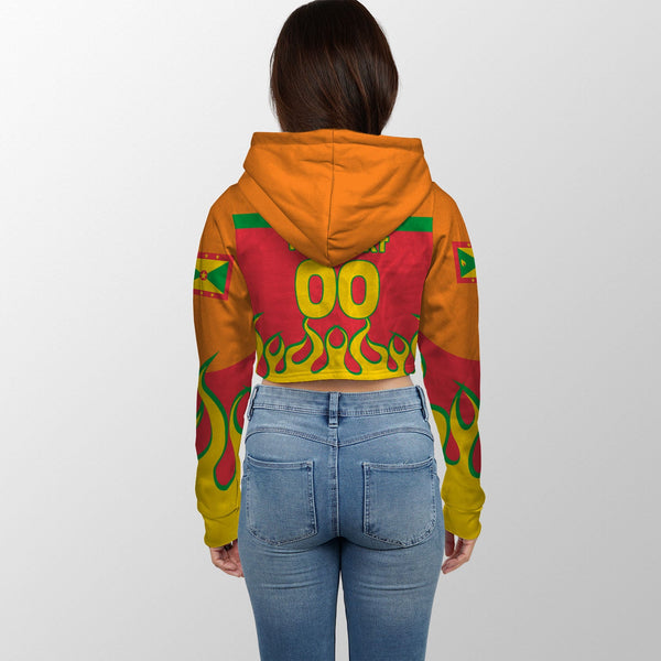 Grenada Crop Hoodie Flag & Coat Of Arms Fire Hockey Style