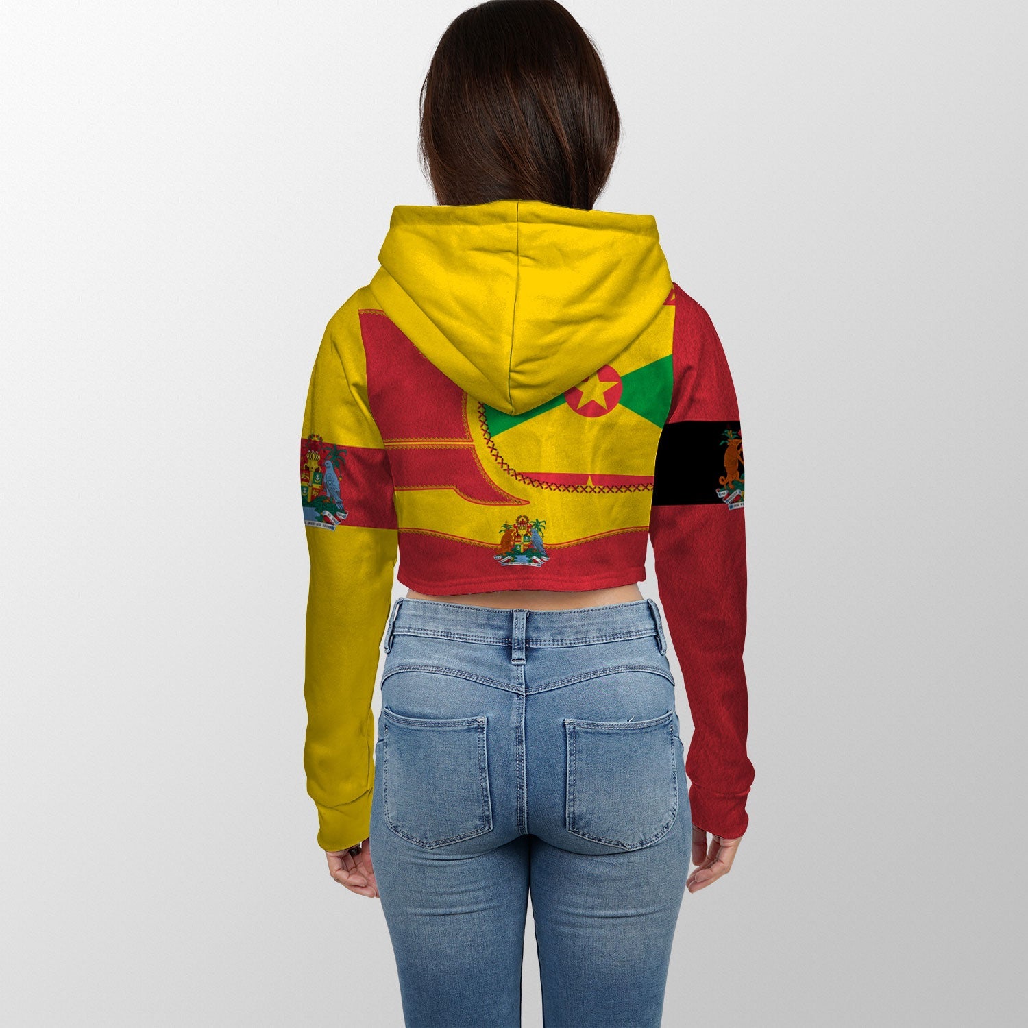 Grenada Crop Hoodie Flag & Coat Of Arms Leather Style