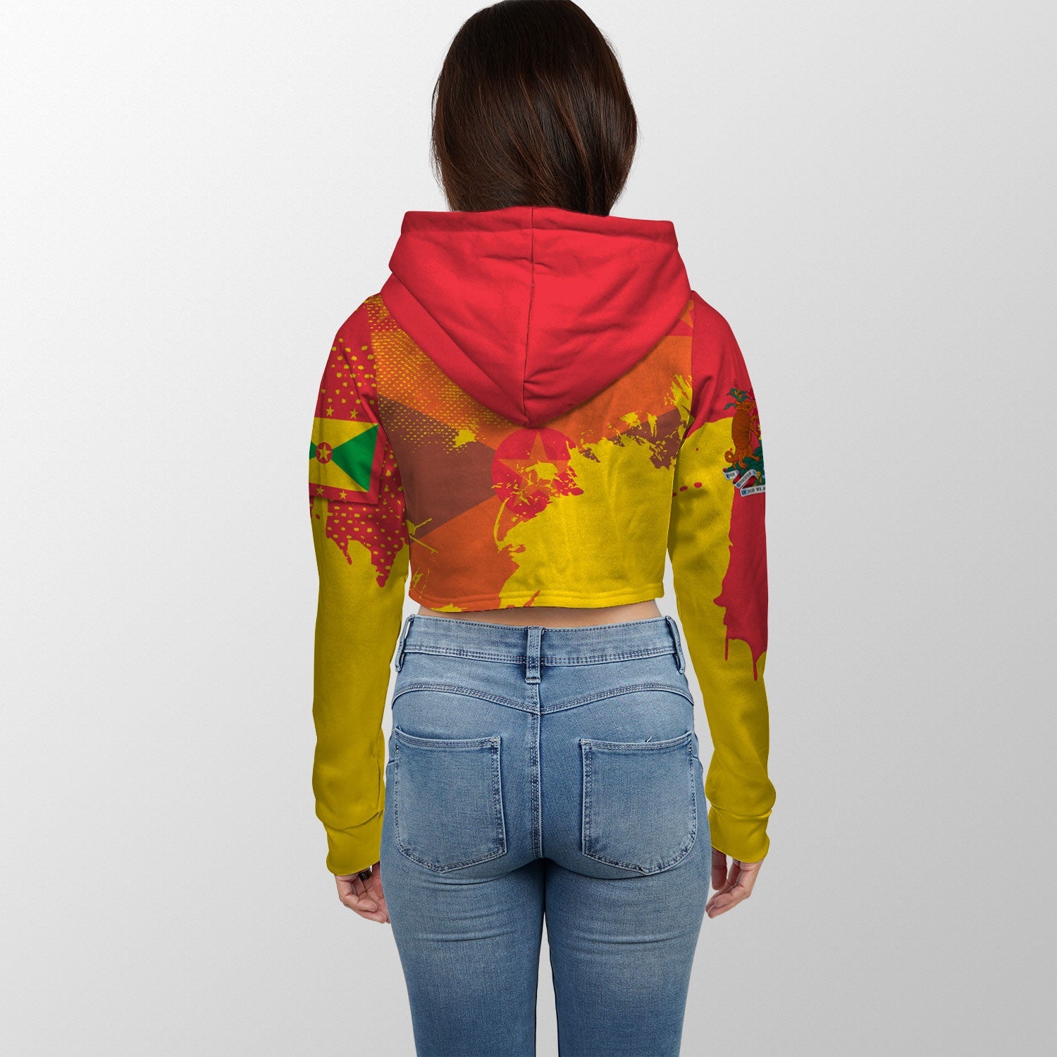 Grenada Crop Hoodie Flag & Coat Of Arms Paint Style