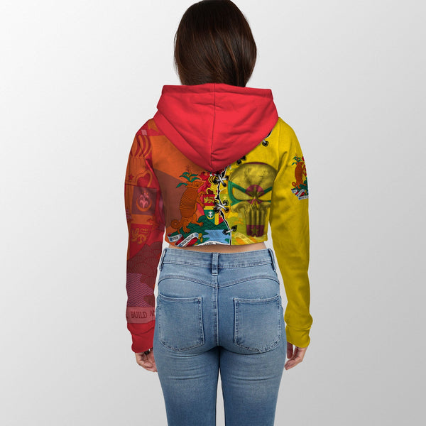 Grenada Crop Hoodie Flag & Coat Of Arms Skull Style